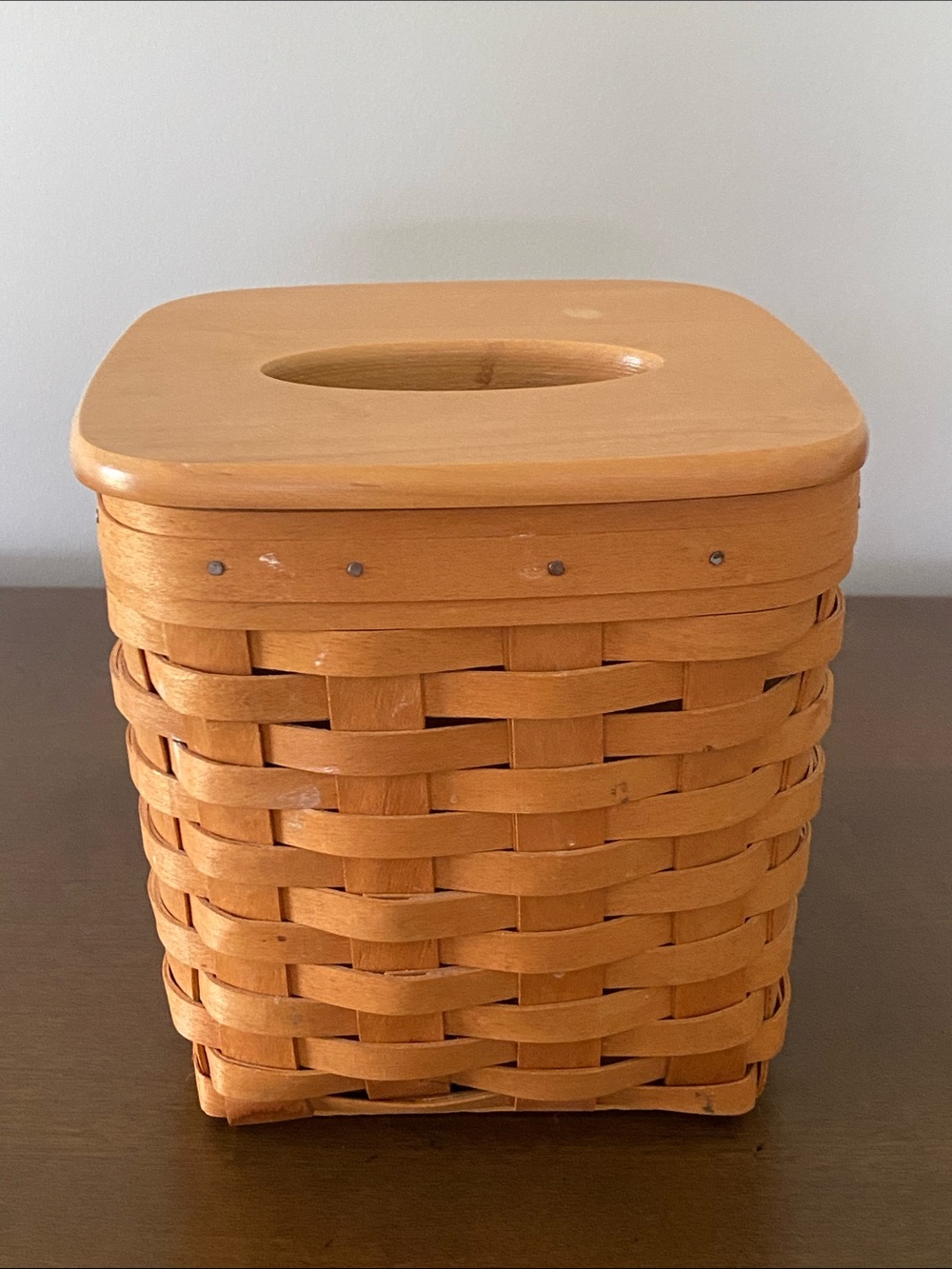 Longaberger Handwoven  Tissue Basket with Wood Lid